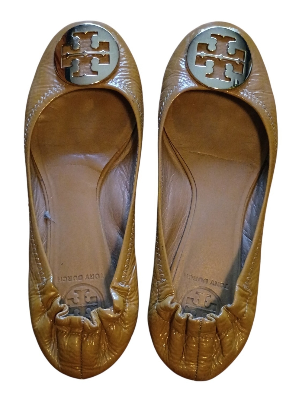 Tory Burch Tan Leather Logo Ballet Flats - Picture 2 of 8